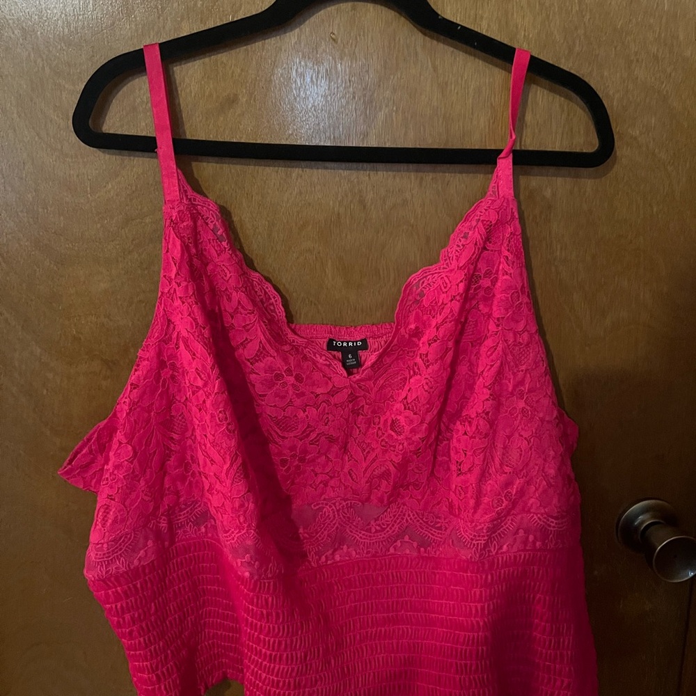 torrid Bright Pink Lace Cami with Adjustable Straps